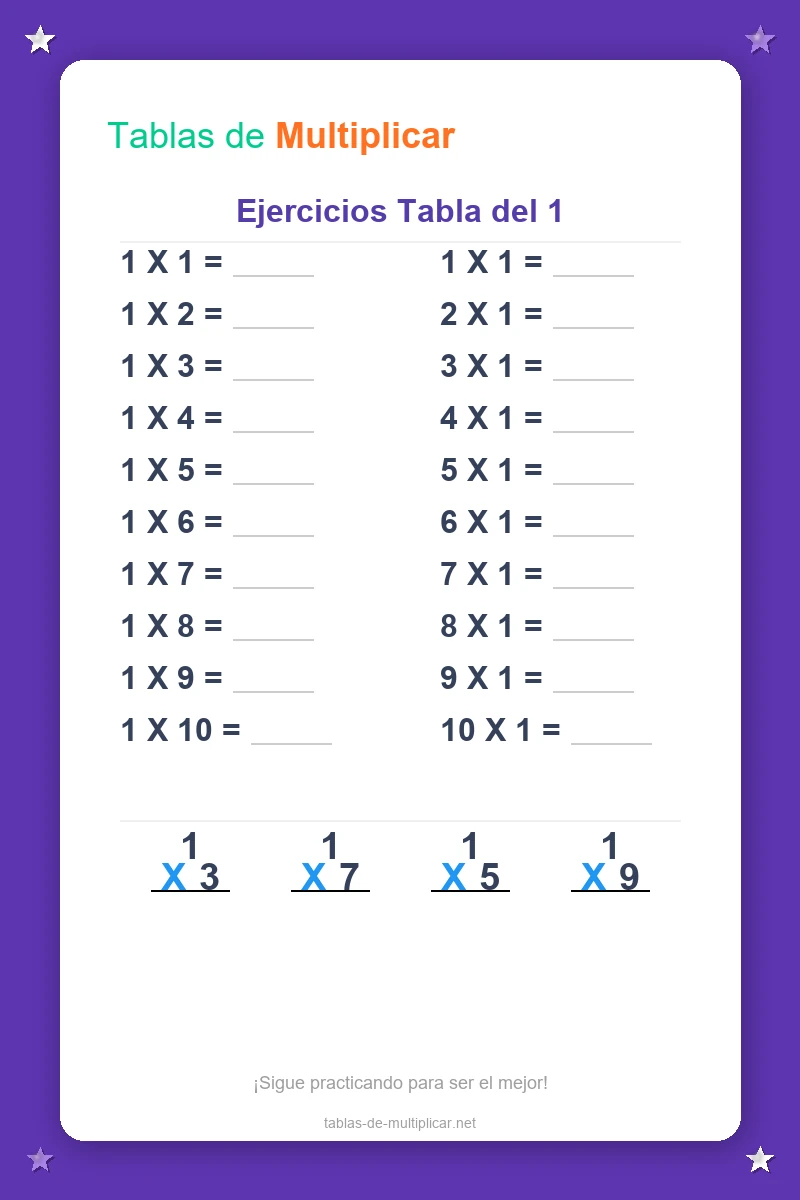 Ficha de ejercicios de la tabla del 1