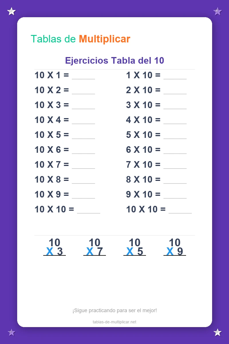 Ficha de ejercicios de la tabla del 10