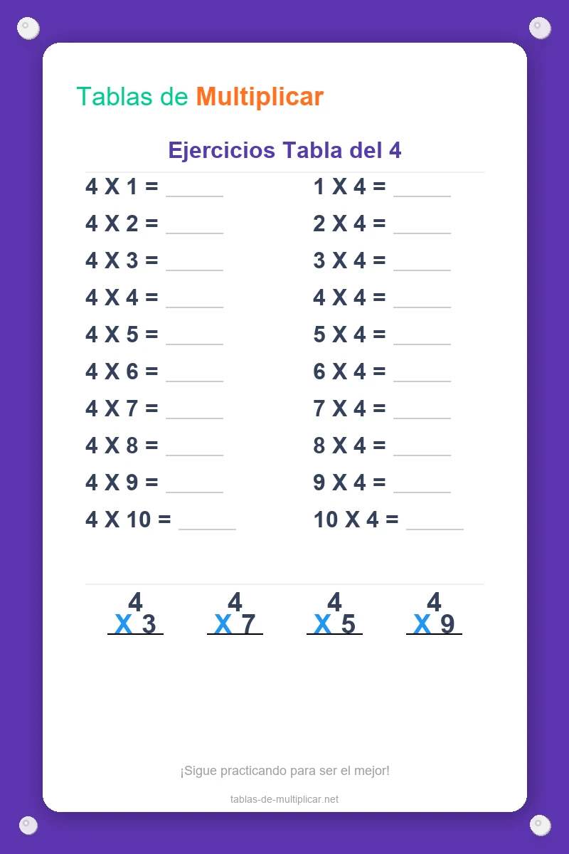 Ficha de ejercicios de la tabla del 4