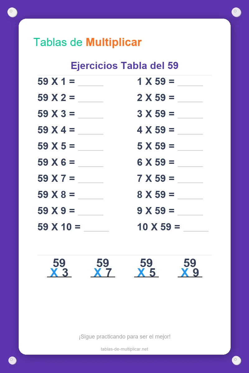 Ficha de ejercicios de la tabla del 59