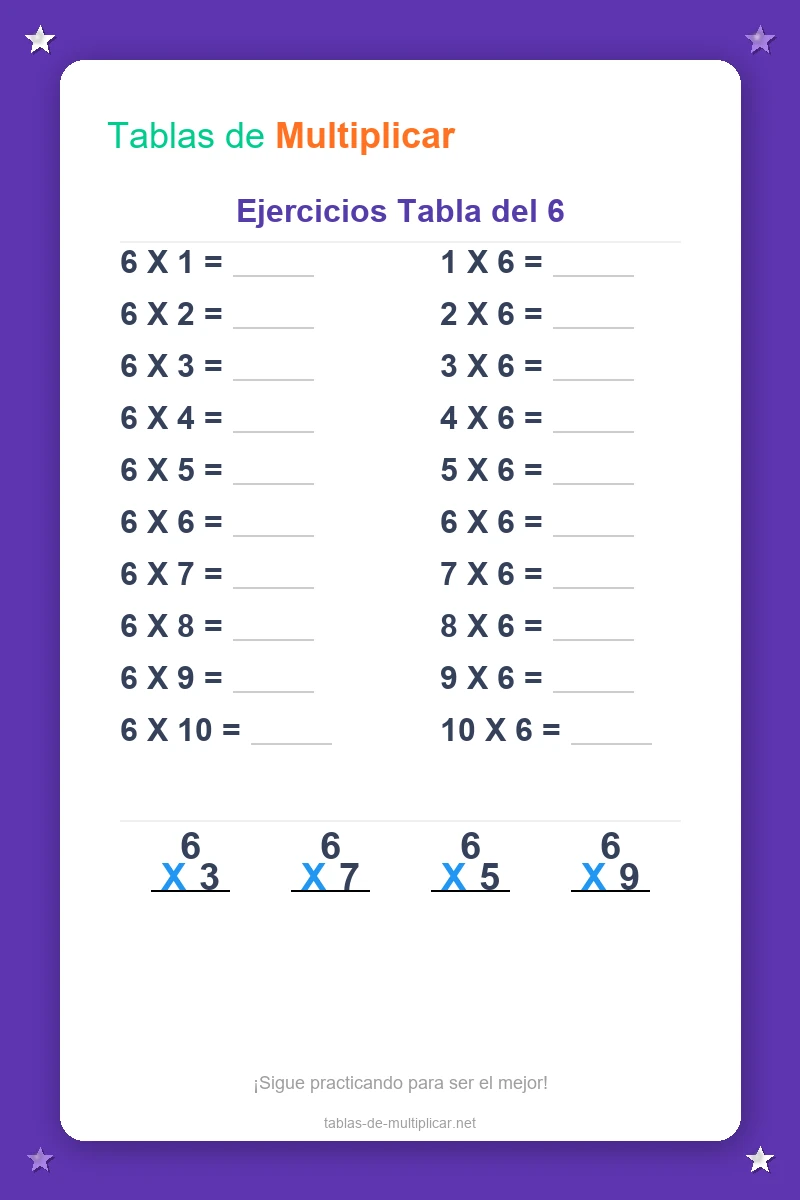 Ficha de ejercicios de la tabla del 6
