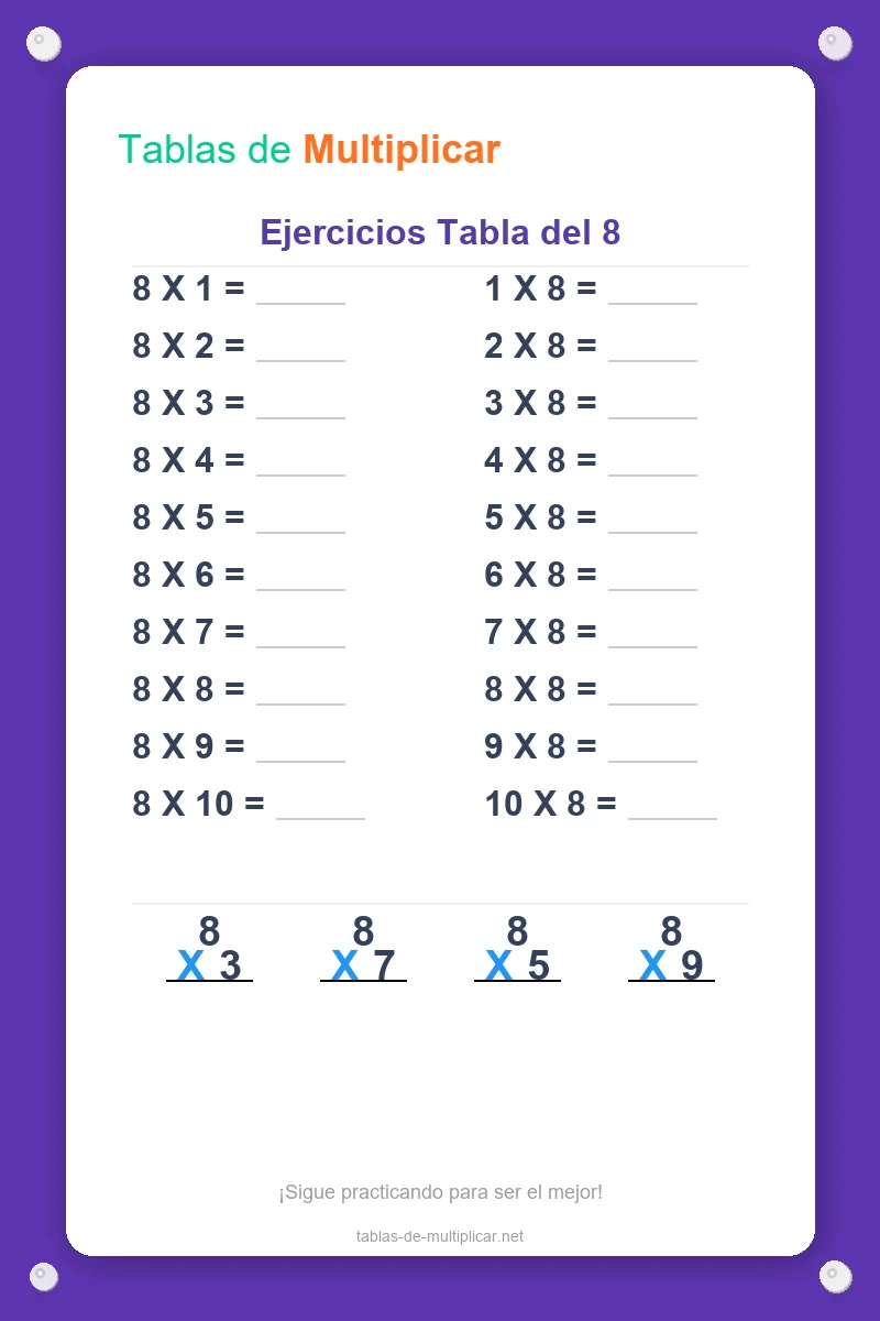 Ficha de ejercicios de la tabla del 8