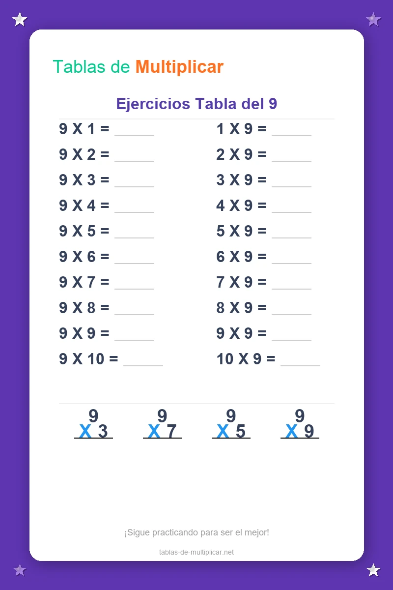 Ficha de ejercicios de la tabla del 9