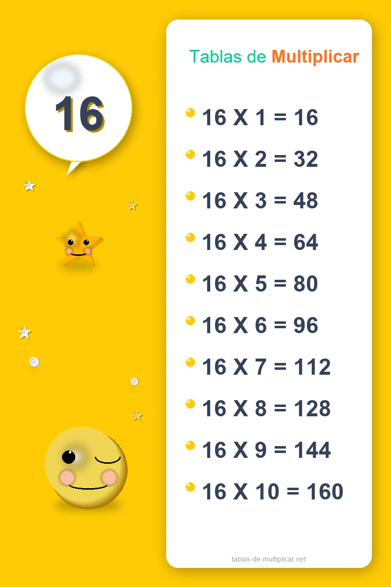 Ficha de la tabla del 16 para imprimir