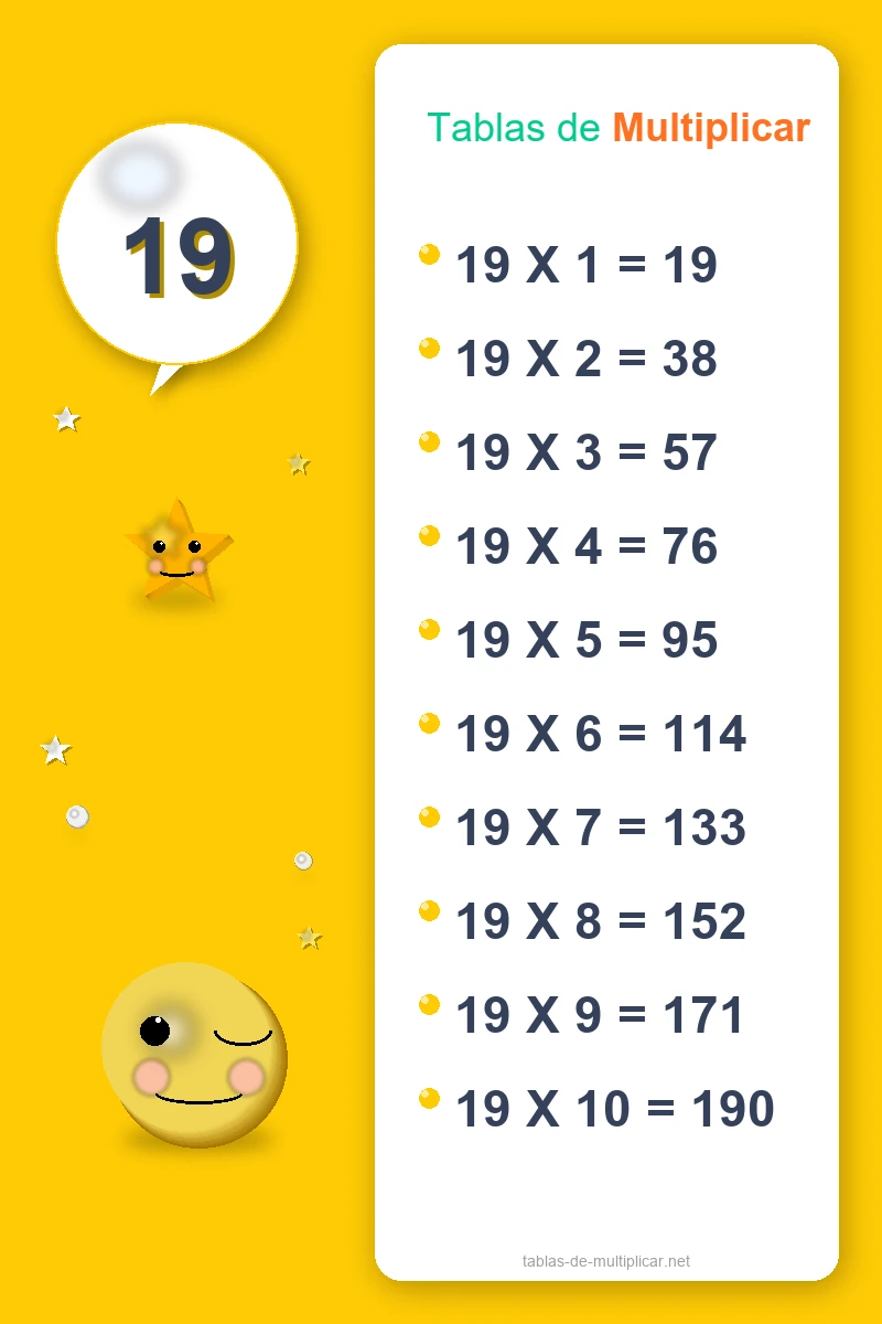 Ficha de la tabla del 19 para imprimir