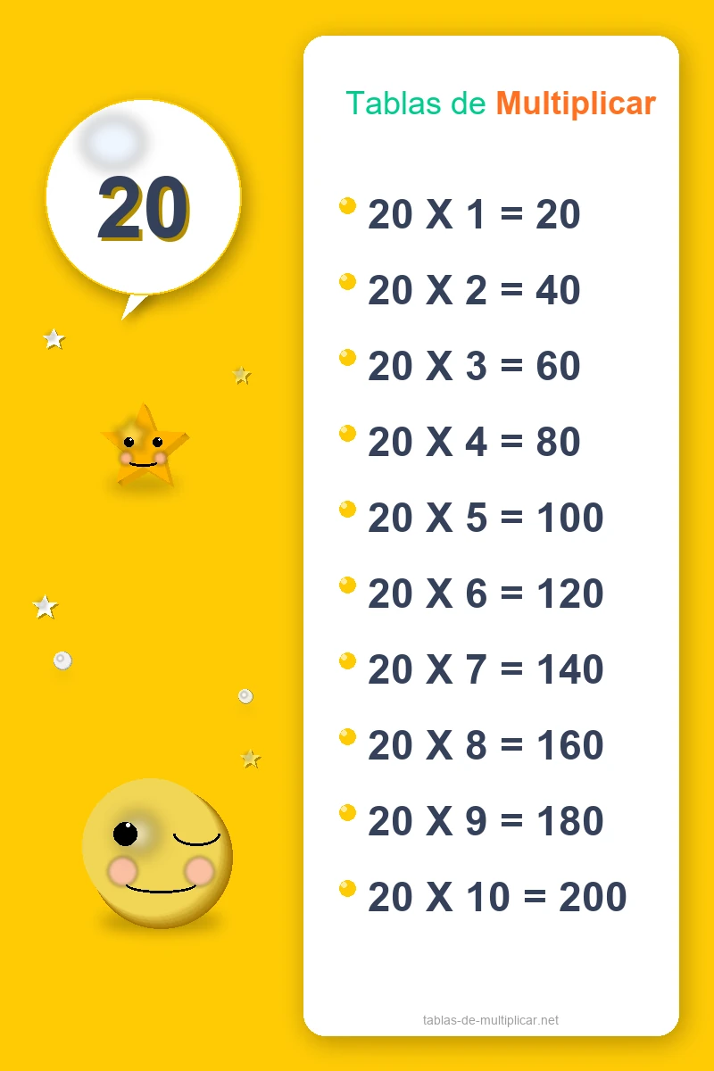 Ficha de la tabla del 20 para imprimir