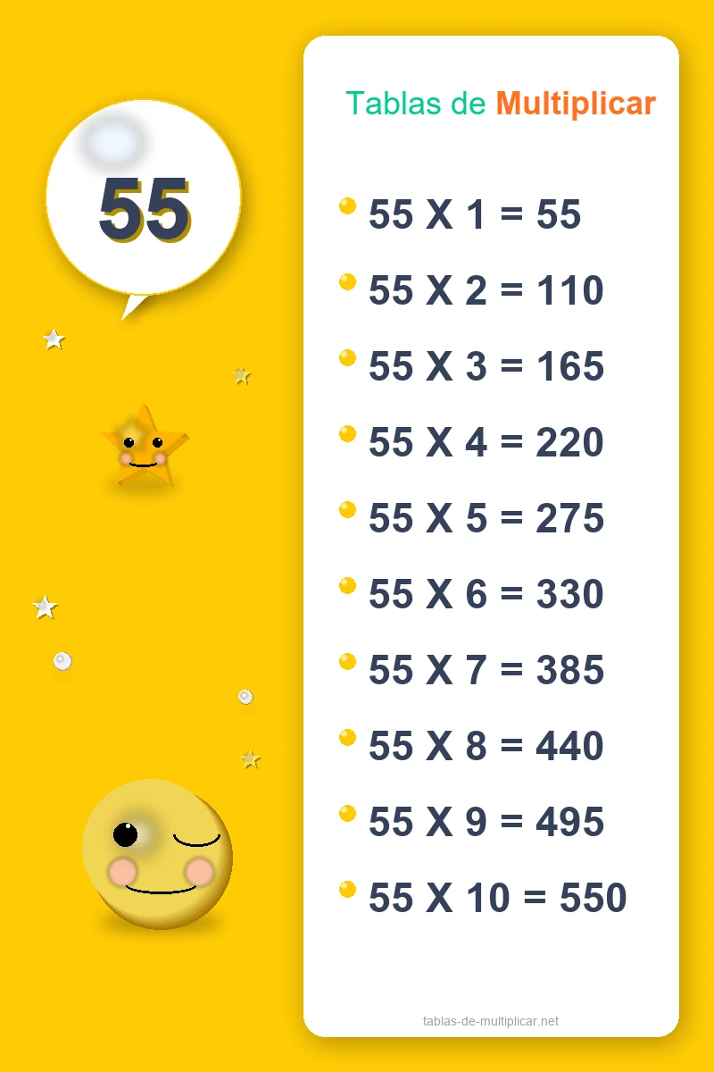 Ficha de la tabla del 55 para imprimir