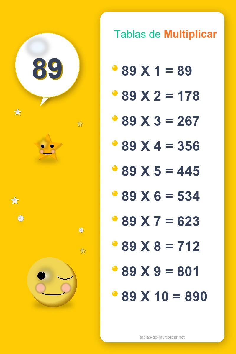 Ficha de la tabla del 89 para imprimir